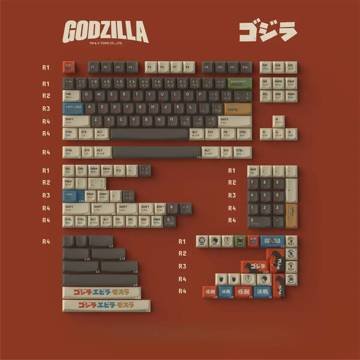 173 Keys Smile Profile Godzilla Keycap