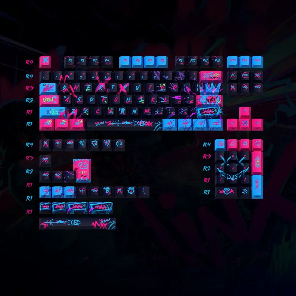 League of Legends Jinx Cherry Profile Keycaps Side Printed