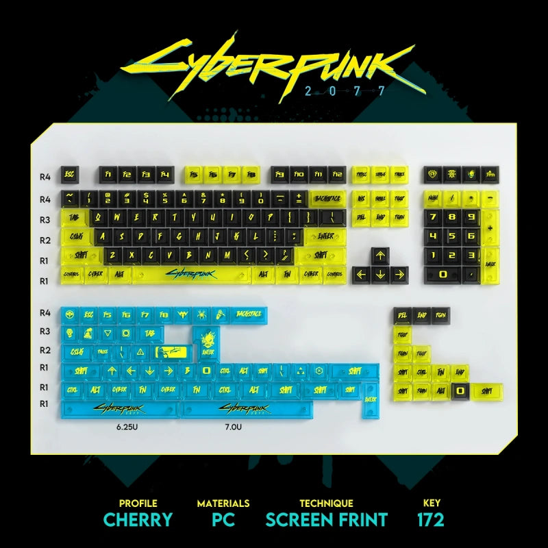 172 Keys Transparent Cherry Profile Keycaps—— Cyberpunk